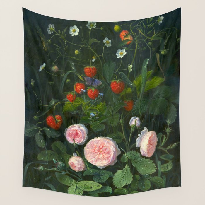 OD Ottesen  Still Life with Roses and Strawberries  Wall Tapestry Gallery Image 1