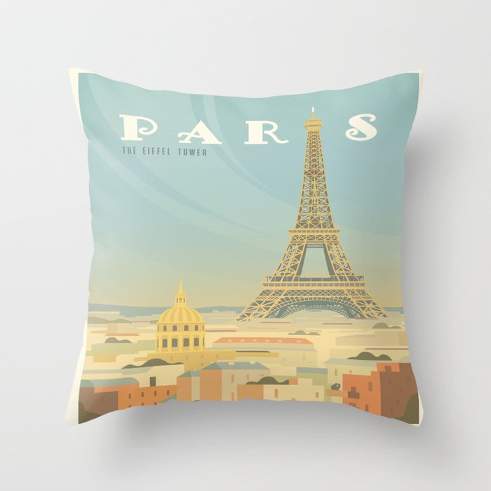 Paris France Eiffel Tower Vintage Travel Poster Commercial Air Travel Throw Pillow Gallery Image 6