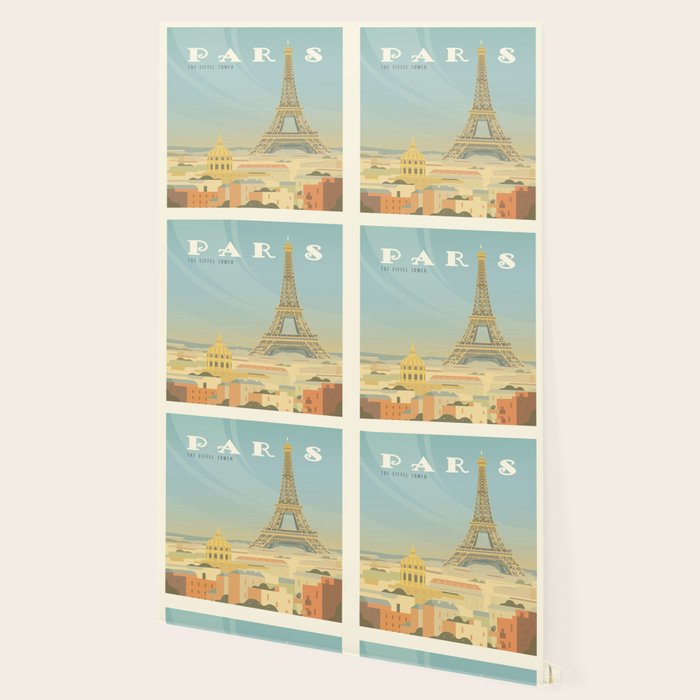 Paris France Eiffel Tower Vintage Travel Poster Commercial Air Travel Wallpaper Gallery Image 2
