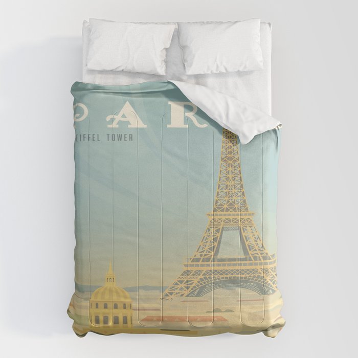 Paris France Eiffel Tower Vintage Travel Poster Commercial Air Travel Comforter Gallery Image 1