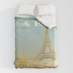 Paris France Eiffel Tower Vintage Travel Poster Commercial Air Travel Duvet Cover Gallery Image 6