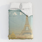 Paris France Eiffel Tower Vintage Travel Poster Commercial Air Travel Comforter Gallery Image 6