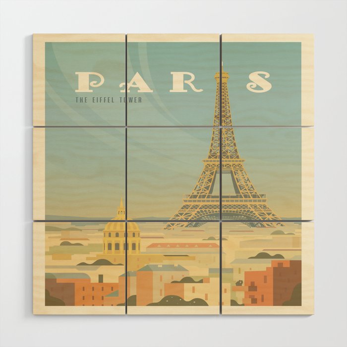 Paris France Eiffel Tower Vintage Travel Poster Commercial Air Travel Wood Wall Art Gallery Image 1