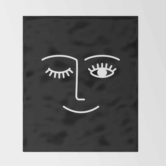 Wink (Black) Throw Blanket Gallery Image 2