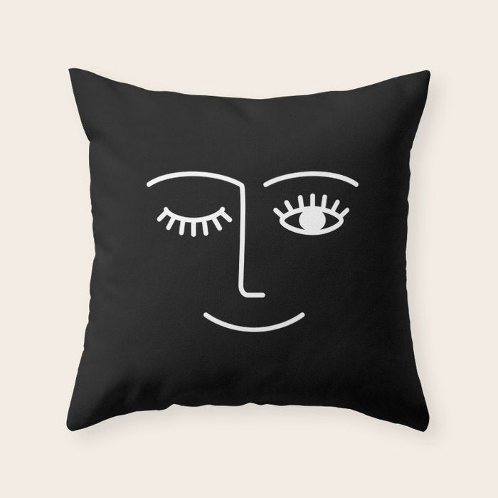 Wink (Black) Throw Pillow Gallery Image 6