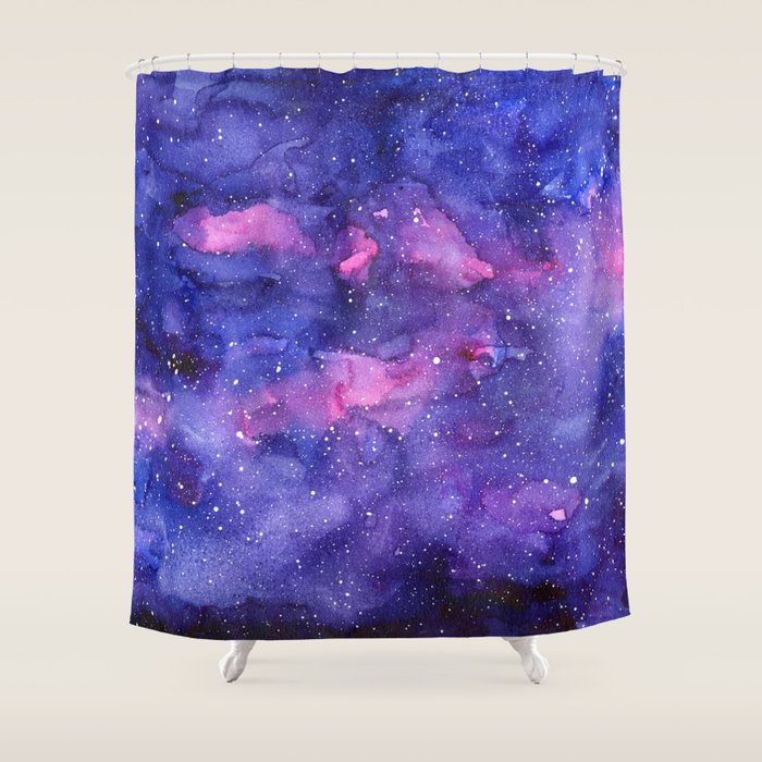 Galaxy Pattern Watercolor Shower Curtain Gallery Image 1