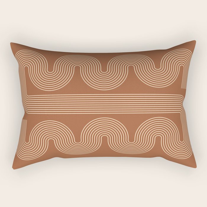 Geometric Lines in Terracotta and Beige 76 (Mid century Midern Rainbow Abstract) Rectangular Pillow Gallery Image 1