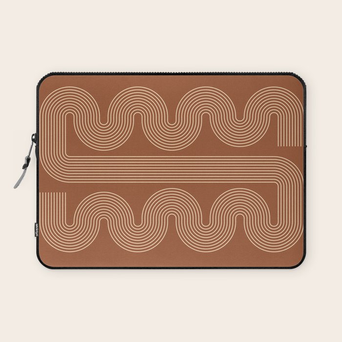 Geometric Lines in Terracotta and Beige 76 (Mid century Midern Rainbow Abstract) Laptop Sleeve Gallery Image 1