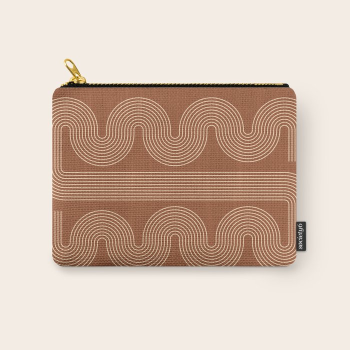 Geometric Lines in Terracotta and Beige 76 (Mid century Midern Rainbow Abstract) Carry All Pouch Gallery Image 1