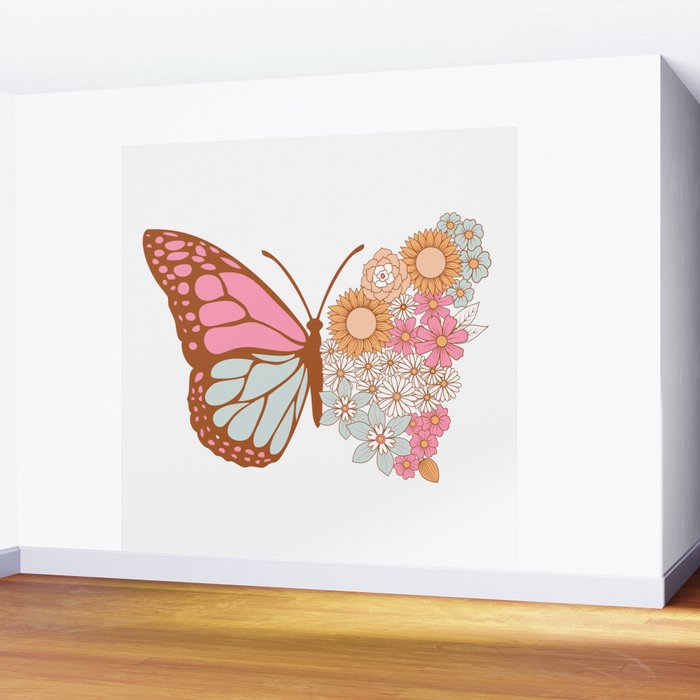Vintage Floral Butterfly Wall Mural Gallery Image 2