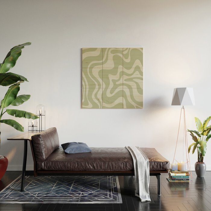 Liquid Swirl Retro Abstract Pattern in Sage Green and Light Sage Gray Wood Wall Art Gallery Image 2