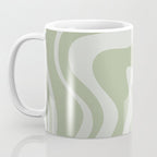 Liquid Swirl Retro Abstract Pattern in Sage Green and Light Sage Gray Coffee Mug Gallery Image 3