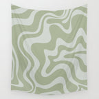 Liquid Swirl Retro Abstract Pattern in Sage Green and Light Sage Gray Wall Tapestry Gallery Image 4