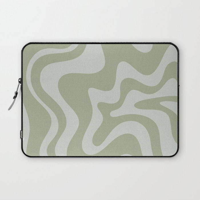 Liquid Swirl Retro Abstract Pattern in Sage Green and Light Sage Gray Laptop Sleeve Gallery Image 1