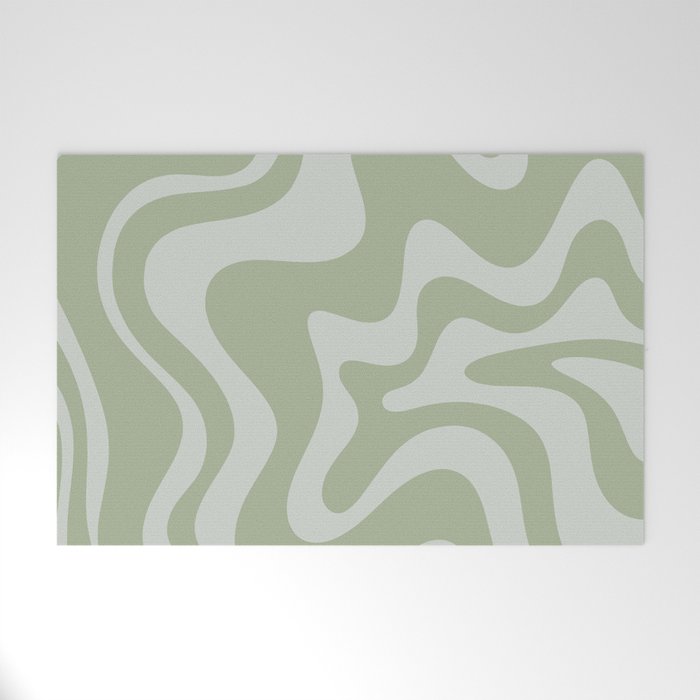 Liquid Swirl Retro Abstract Pattern in Sage Green and Light Sage Gray Welcome Mat Gallery Image 1