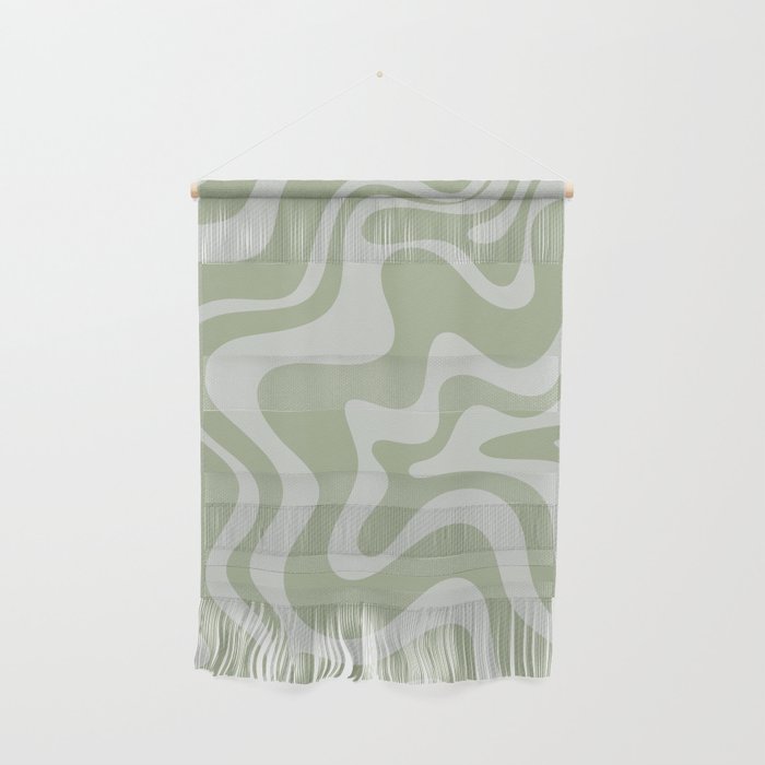 Liquid Swirl Retro Abstract Pattern in Sage Green and Light Sage Gray Wall Hanging Gallery Image 1