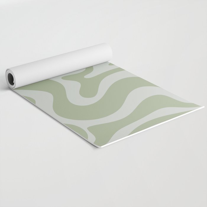 Liquid Swirl Retro Abstract Pattern in Sage Green and Light Sage Gray Yoga Mat Gallery Image 2