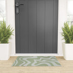Liquid Swirl Retro Abstract Pattern in Sage Green and Light Sage Gray Welcome Mat Gallery Image 3