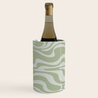 Liquid Swirl Retro Abstract Pattern in Sage Green and Light Sage Gray Wine Chiller Gallery Image 3