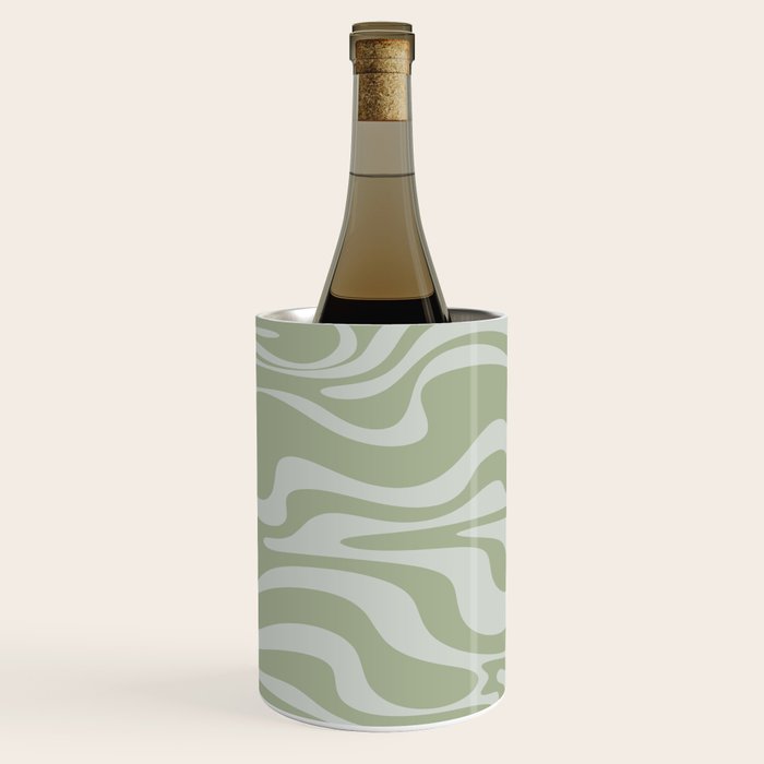 Liquid Swirl Retro Abstract Pattern in Sage Green and Light Sage Gray Wine Chiller Gallery Image 3