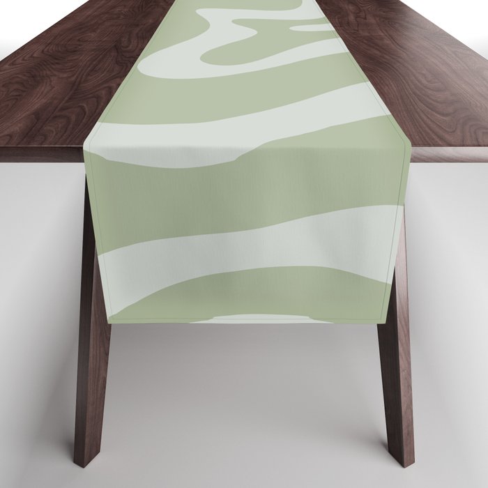 Liquid Swirl Retro Abstract Pattern in Sage Green and Light Sage Gray Table Runner Gallery Image 1