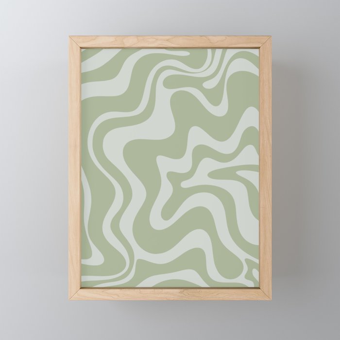Liquid Swirl Retro Abstract Pattern in Sage Green and Light Sage Gray Mini Art Print Gallery Image 1