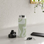 Liquid Swirl Retro Abstract Pattern in Sage Green and Light Sage Gray Water Bottle Gallery Image 4
