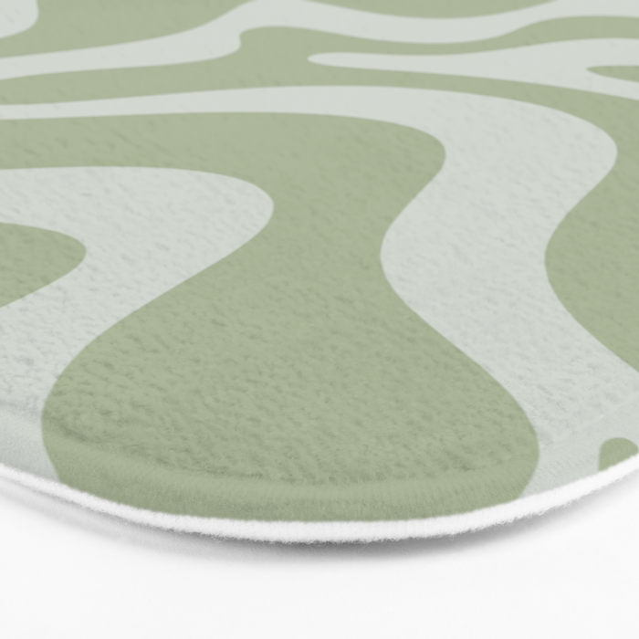 Liquid Swirl Retro Abstract Pattern in Sage Green and Light Sage Gray Bath Mat Gallery Image 3