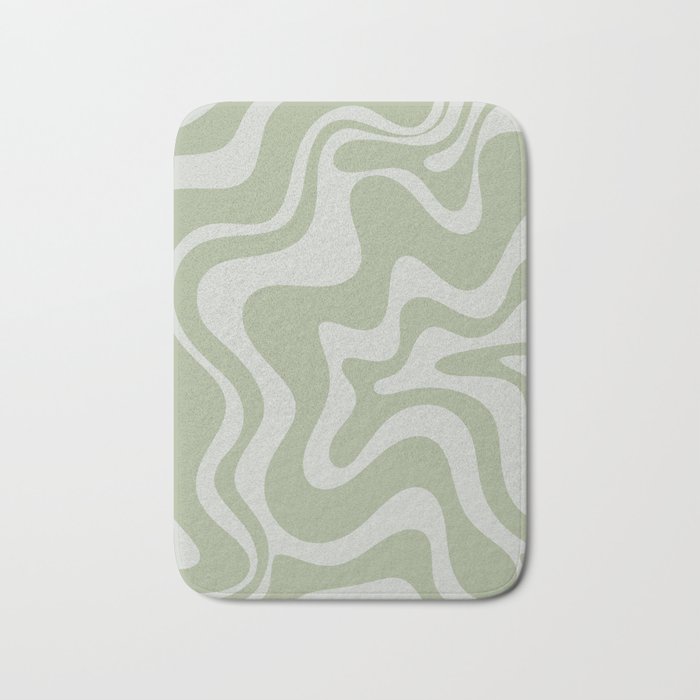 Liquid Swirl Retro Abstract Pattern in Sage Green and Light Sage Gray Bath Mat Gallery Image 1