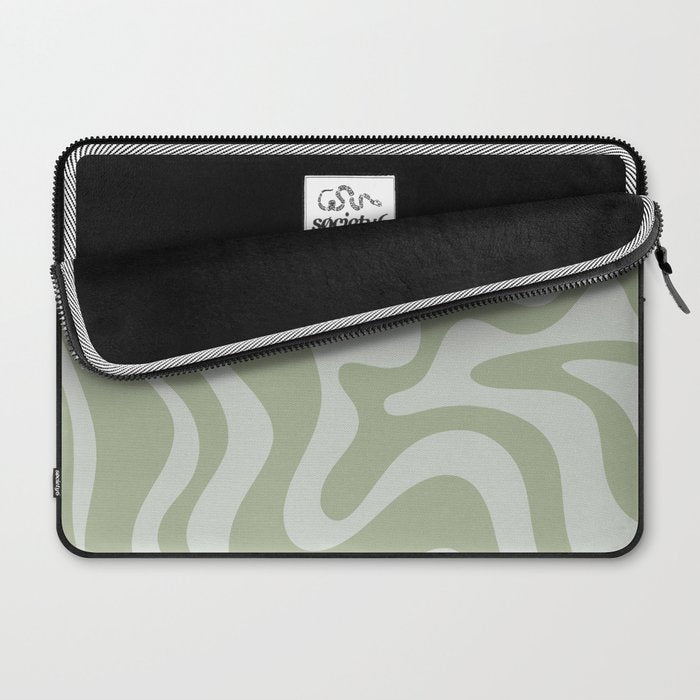 Liquid Swirl Retro Abstract Pattern in Sage Green and Light Sage Gray Laptop Sleeve Gallery Image 2