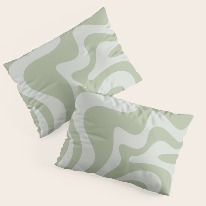 Liquid Swirl Retro Abstract Pattern in Sage Green and Light Sage Gray Pillow Sham Gallery Image 1