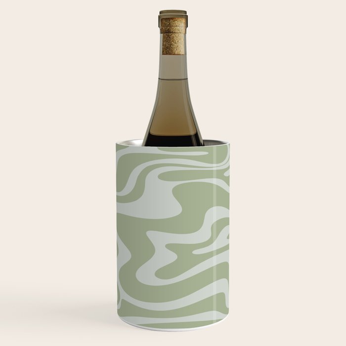 Liquid Swirl Retro Abstract Pattern in Sage Green and Light Sage Gray Wine Chiller Gallery Image 1