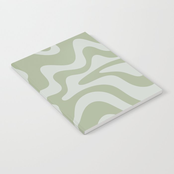 Liquid Swirl Retro Abstract Pattern in Sage Green and Light Sage Gray Notebook Gallery Image 2