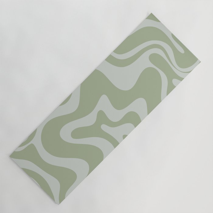Liquid Swirl Retro Abstract Pattern in Sage Green and Light Sage Gray Yoga Mat Gallery Image 1
