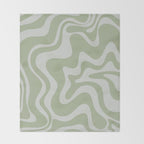 Liquid Swirl Retro Abstract Pattern in Sage Green and Light Sage Gray Throw Blanket Gallery Image 2