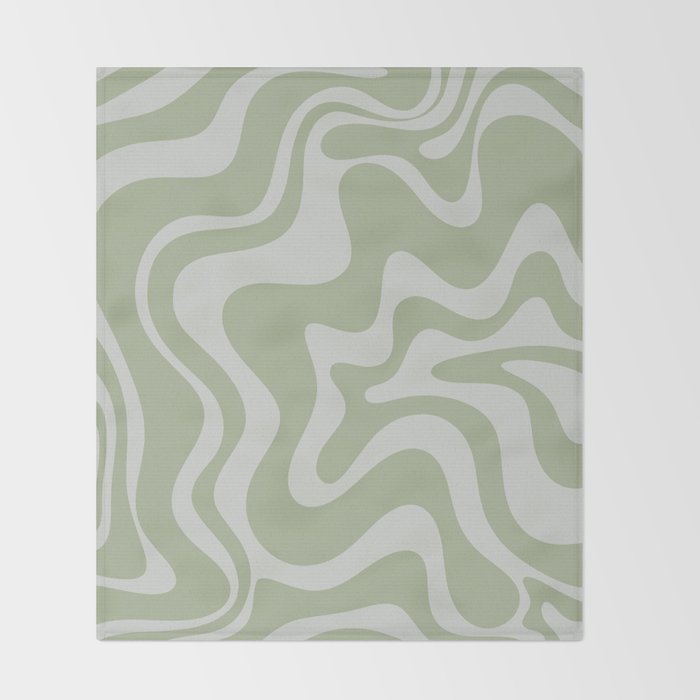 Liquid Swirl Retro Abstract Pattern in Sage Green and Light Sage Gray Throw Blanket Gallery Image 2