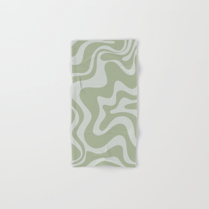Liquid Swirl Retro Abstract Pattern in Sage Green and Light Sage Gray Bath Towel Gallery Image 1