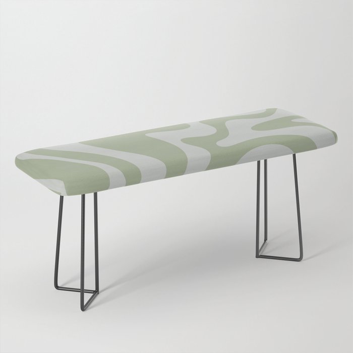 Liquid Swirl Retro Abstract Pattern in Sage Green and Light Sage Gray Bench Gallery Image 1