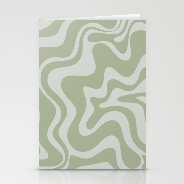 Liquid Swirl Retro Abstract Pattern in Sage Green and Light Sage Gray Stationery Card Gallery Image 2