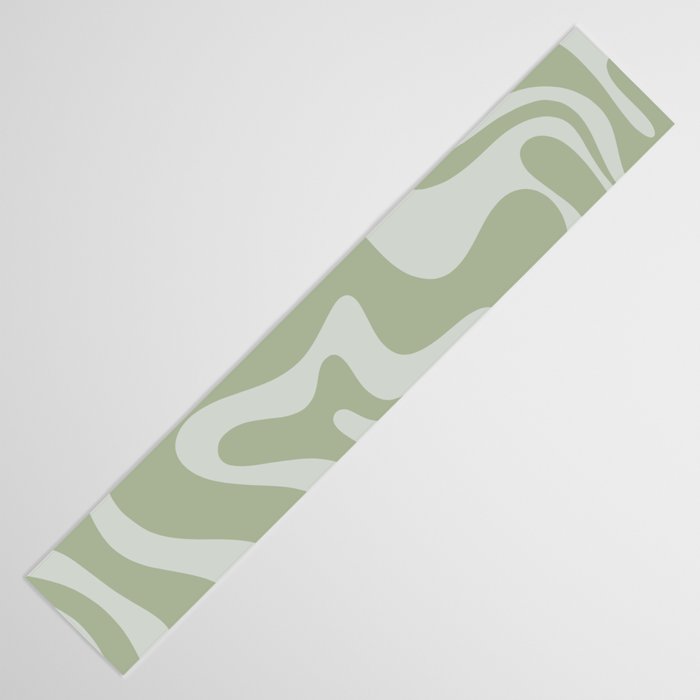 Liquid Swirl Retro Abstract Pattern in Sage Green and Light Sage Gray Table Runner Gallery Image 3