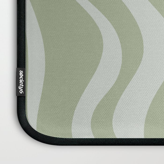 Liquid Swirl Retro Abstract Pattern in Sage Green and Light Sage Gray Laptop Sleeve Gallery Image 3