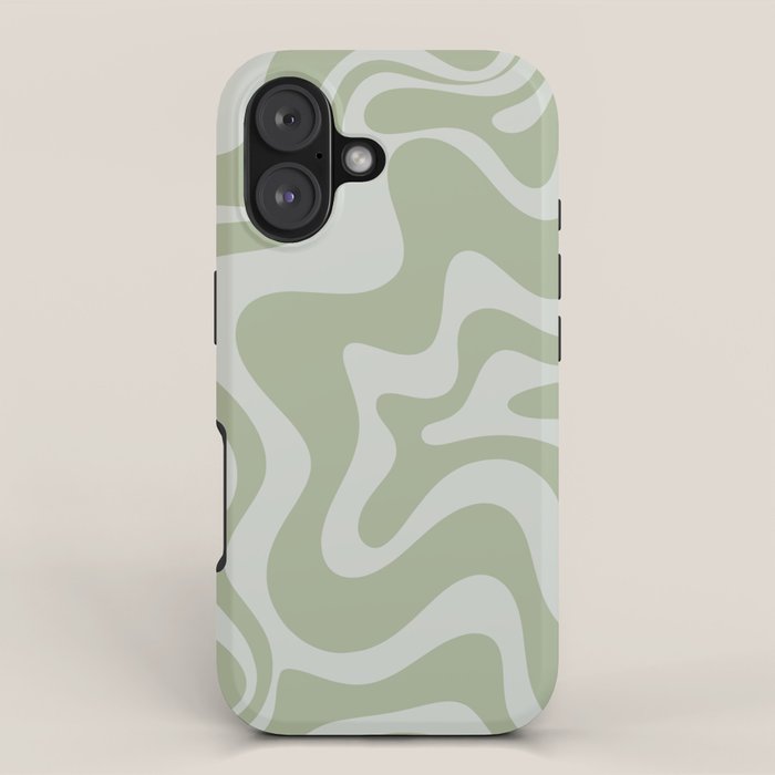 Liquid Swirl Retro Abstract Pattern in Sage Green and Light Sage Gray iPhone Case Gallery Image 1