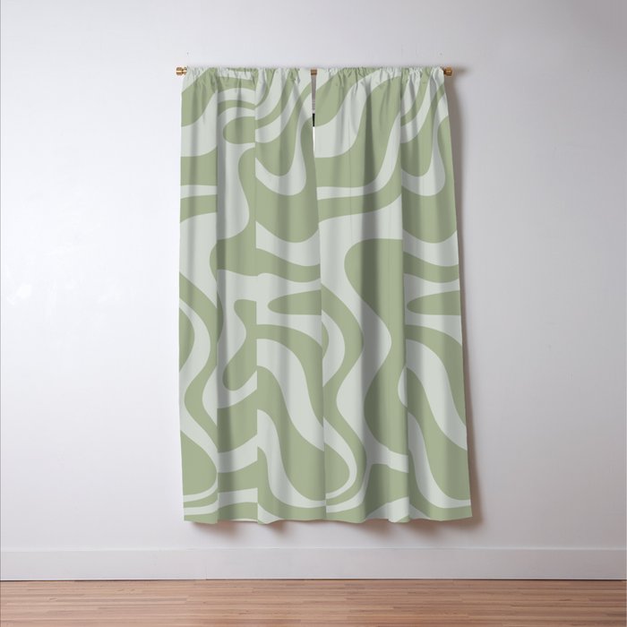 Liquid Swirl Retro Abstract Pattern in Sage Green and Light Sage Gray Window Curtain Gallery Image 3