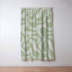 Liquid Swirl Retro Abstract Pattern in Sage Green and Light Sage Gray Window Curtain Gallery Image 3
