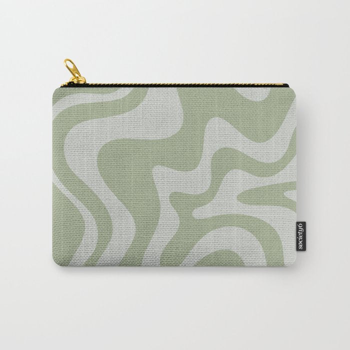 Liquid Swirl Retro Abstract Pattern in Sage Green and Light Sage Gray Carry All Pouch Gallery Image 1
