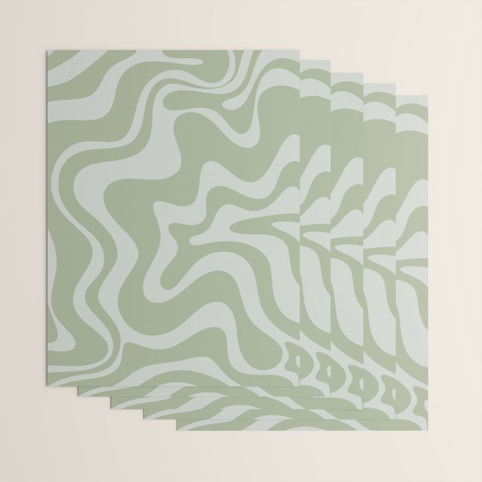Liquid Swirl Retro Abstract Pattern in Sage Green and Light Sage Gray Wrapping Paper Gallery Image 3