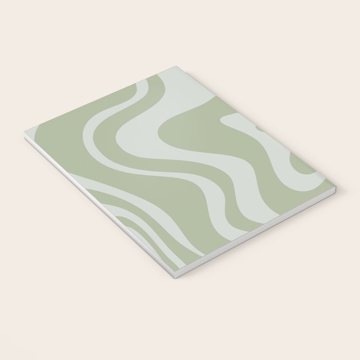 Liquid Swirl Retro Abstract Pattern in Sage Green and Light Sage Gray Notebook Gallery Image 3