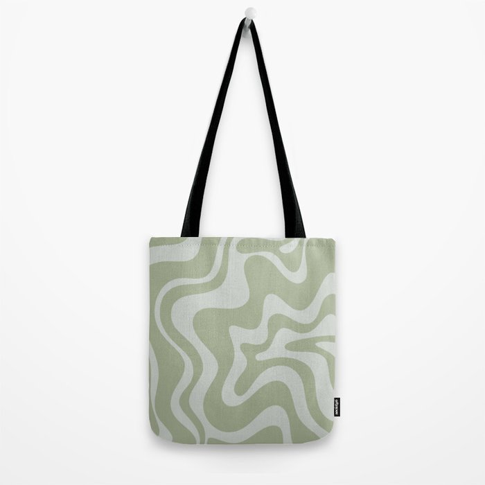 Liquid Swirl Retro Abstract Pattern in Sage Green and Light Sage Gray Tote Bag Gallery Image 2