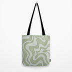 Liquid Swirl Retro Abstract Pattern in Sage Green and Light Sage Gray Tote Bag Gallery Image 2