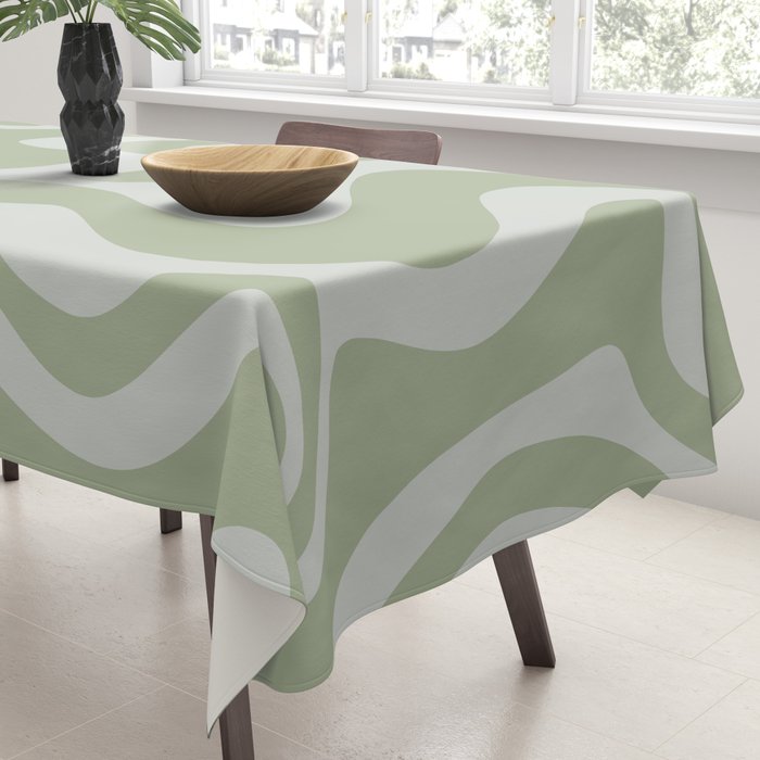 Liquid Swirl Retro Abstract Pattern in Sage Green and Light Sage Gray Tablecloth Gallery Image 3